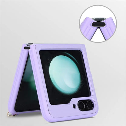 For Samsung Galaxy Z Flip5 5G Case Ring Kickstand R20 Texture Leather + PC Back Cover
