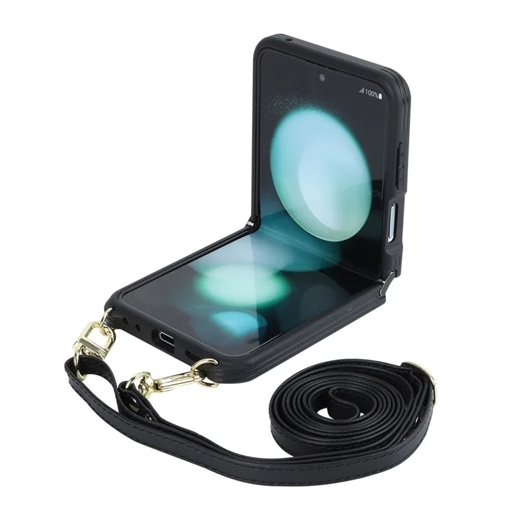 For Samsung Galaxy Z Flip5 5G Case R20 Texture Leather + PC Kickstand Cover