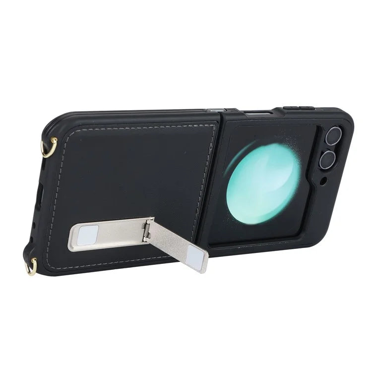 For Samsung Galaxy Z Flip5 5G Case R20 Texture Leather + PC Kickstand Cover
