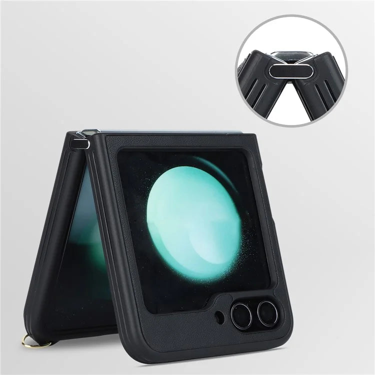 For Samsung Galaxy Z Flip5 5G Case R20 Texture Leather + PC Kickstand Cover