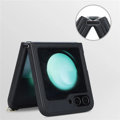 For Samsung Galaxy Z Flip5 5G Case R20 Texture Leather + PC Kickstand Cover