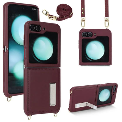 For Samsung Galaxy Z Flip5 5G Case R20 Texture Leather + PC Kickstand Cover