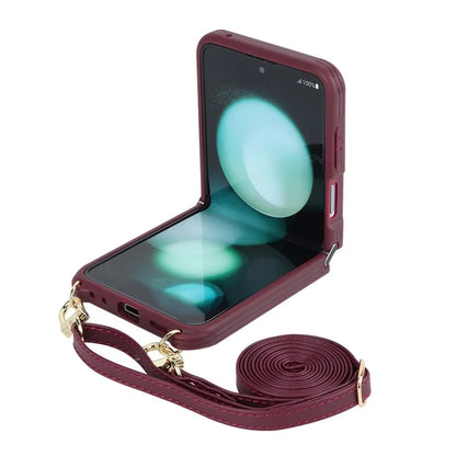 For Samsung Galaxy Z Flip5 5G Case R20 Texture Leather + PC Kickstand Cover