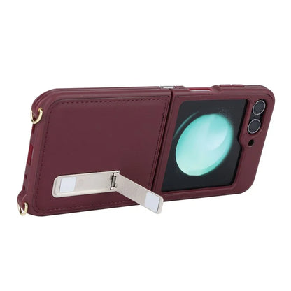 For Samsung Galaxy Z Flip5 5G Case R20 Texture Leather + PC Kickstand Cover