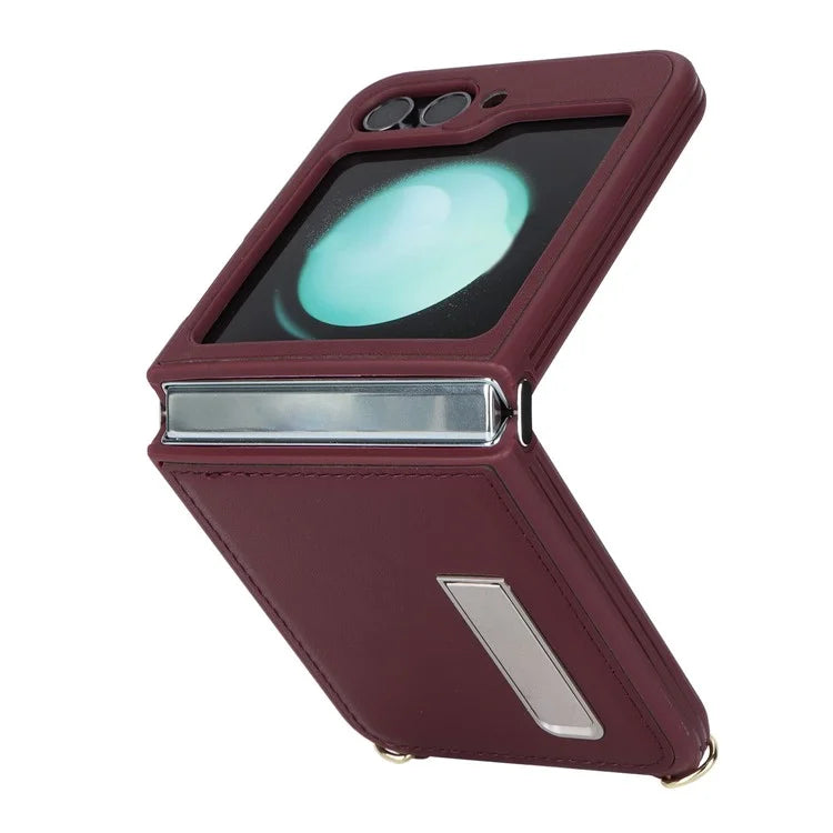For Samsung Galaxy Z Flip5 5G Case R20 Texture Leather + PC Kickstand Cover