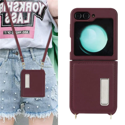 For Samsung Galaxy Z Flip5 5G Case R20 Texture Leather + PC Kickstand Cover