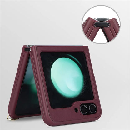 For Samsung Galaxy Z Flip5 5G Case R20 Texture Leather + PC Kickstand Cover