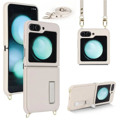 For Samsung Galaxy Z Flip5 5G Case R20 Texture Leather + PC Kickstand Cover