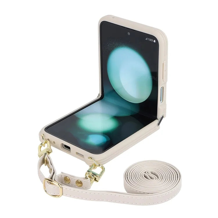 For Samsung Galaxy Z Flip5 5G Case R20 Texture Leather + PC Kickstand Cover