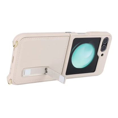 For Samsung Galaxy Z Flip5 5G Case R20 Texture Leather + PC Kickstand Cover