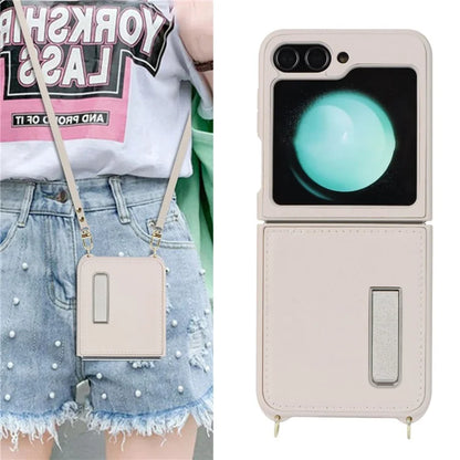 For Samsung Galaxy Z Flip5 5G Case R20 Texture Leather + PC Kickstand Cover