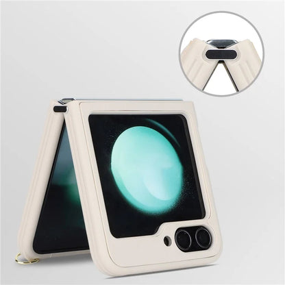 For Samsung Galaxy Z Flip5 5G Case R20 Texture Leather + PC Kickstand Cover
