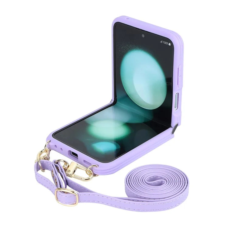 For Samsung Galaxy Z Flip5 5G Case R20 Texture Leather + PC Kickstand Cover