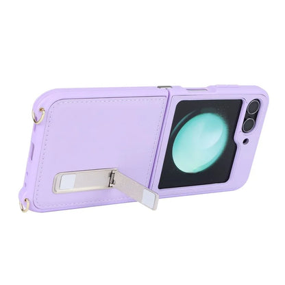 For Samsung Galaxy Z Flip5 5G Case R20 Texture Leather + PC Kickstand Cover