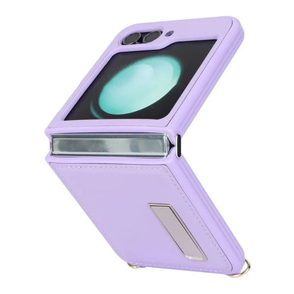 For Samsung Galaxy Z Flip5 5G Case R20 Texture Leather + PC Kickstand Cover