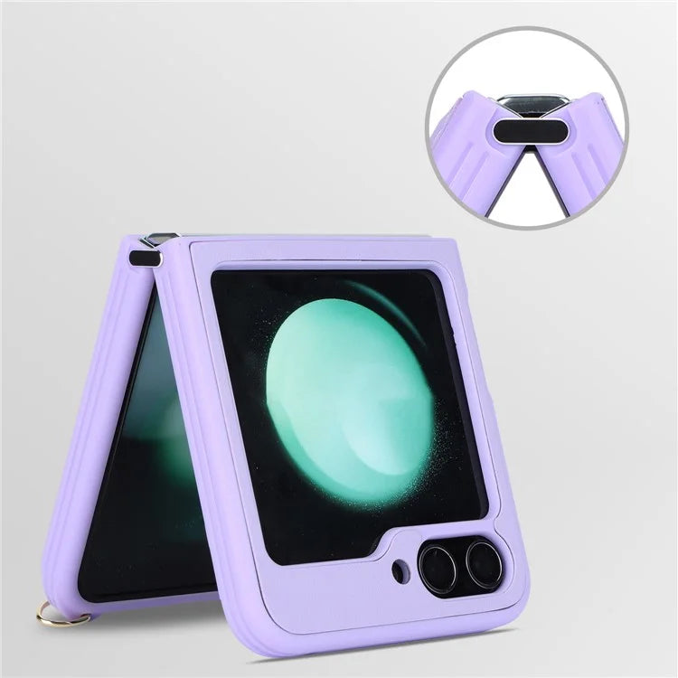 For Samsung Galaxy Z Flip5 5G Case R20 Texture Leather + PC Kickstand Cover