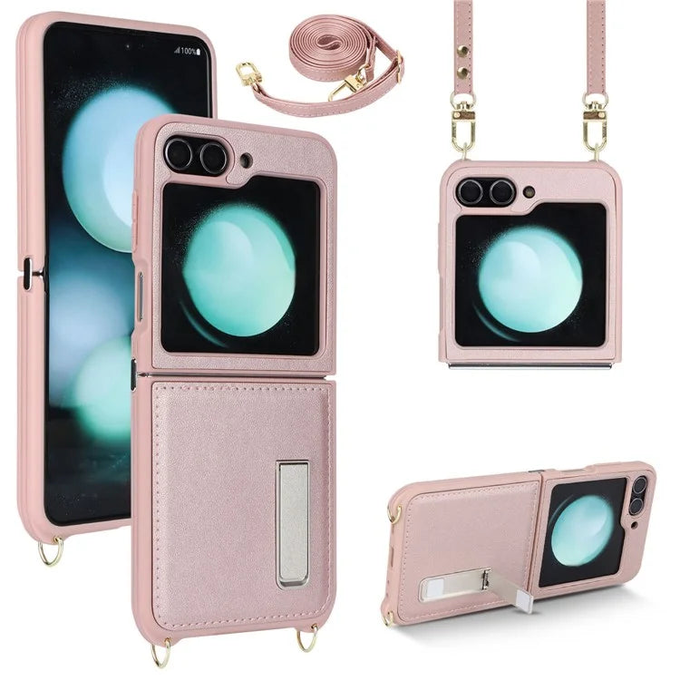 For Samsung Galaxy Z Flip5 5G Case R20 Texture Leather + PC Kickstand Cover