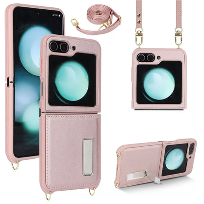 For Samsung Galaxy Z Flip5 5G Case R20 Texture Leather + PC Kickstand Cover