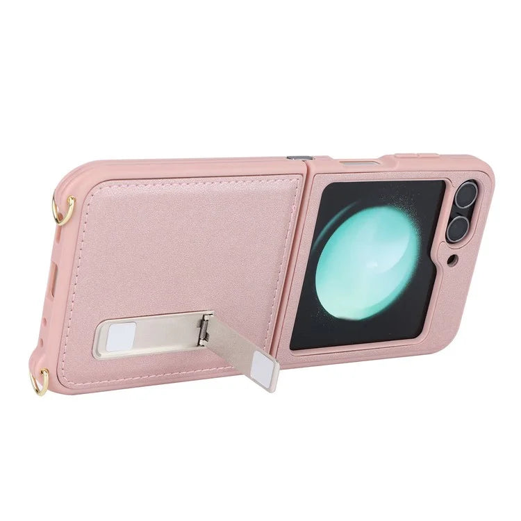 For Samsung Galaxy Z Flip5 5G Case R20 Texture Leather + PC Kickstand Cover