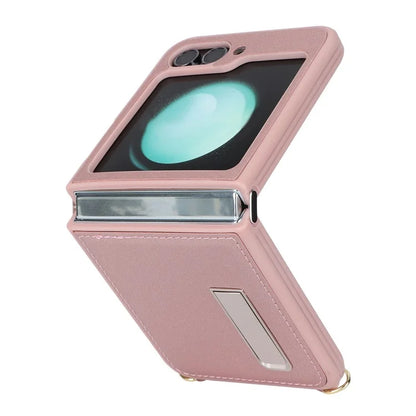 For Samsung Galaxy Z Flip5 5G Case R20 Texture Leather + PC Kickstand Cover