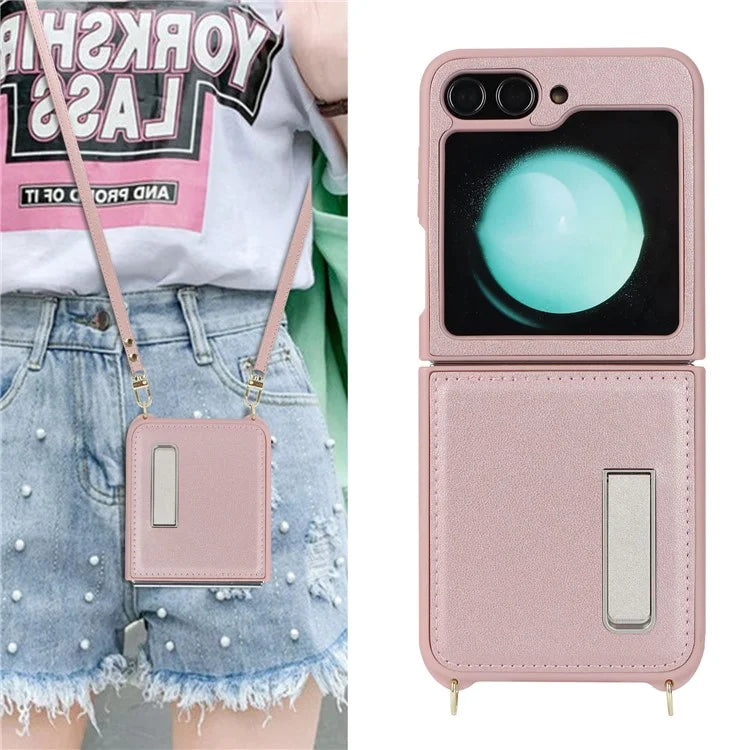 For Samsung Galaxy Z Flip5 5G Case R20 Texture Leather + PC Kickstand Cover