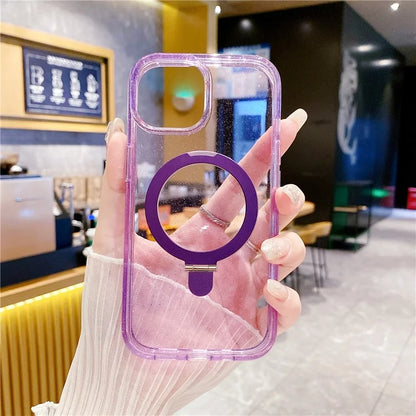 For iPhone 15 Glitter Clear Case TPU+Acrylic Magnetic Kickstand Phone Cover