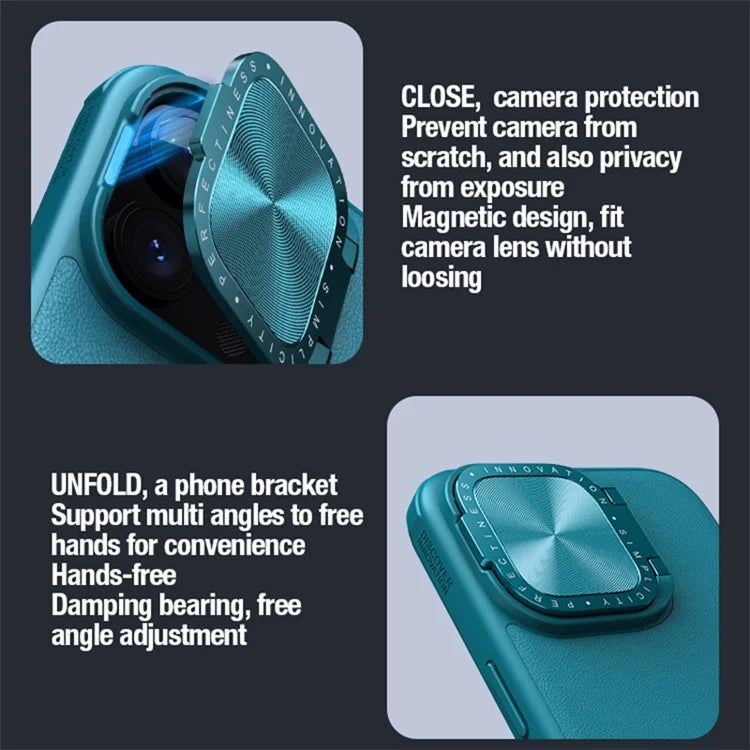 NILLKIN CamShield Prop for iPhone 15 Pro Case Lens Cover PU Leather+PC+TPU Phone Cover