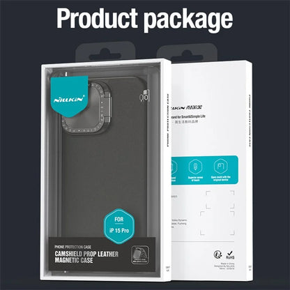NILLKIN CamShield Prop for iPhone 15 Pro Case Lens Cover PU Leather+PC+TPU Phone Cover