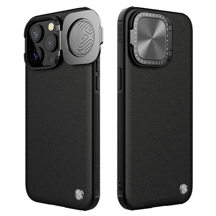 NILLKIN CamShield Prop for iPhone 15 Pro Case Lens Cover PU Leather+PC+TPU Phone Cover