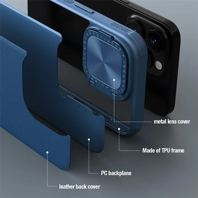 NILLKIN CamShield Prop for iPhone 15 Pro Case Lens Cover PU Leather+PC+TPU Phone Cover