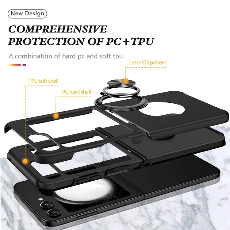 For Samsung Galaxy Z Flip5 5G Case PC+TPU Phone Cover with Ring Kickstand