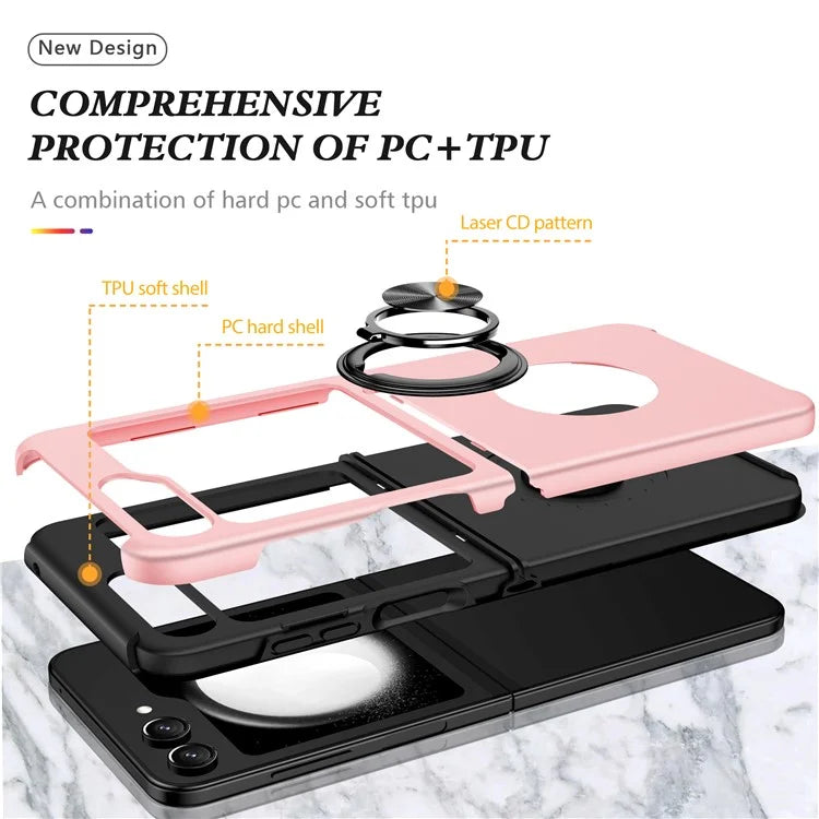 For Samsung Galaxy Z Flip5 5G Case PC+TPU Phone Cover with Ring Kickstand