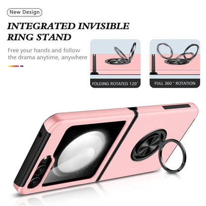 For Samsung Galaxy Z Flip5 5G Case PC+TPU Phone Cover with Ring Kickstand