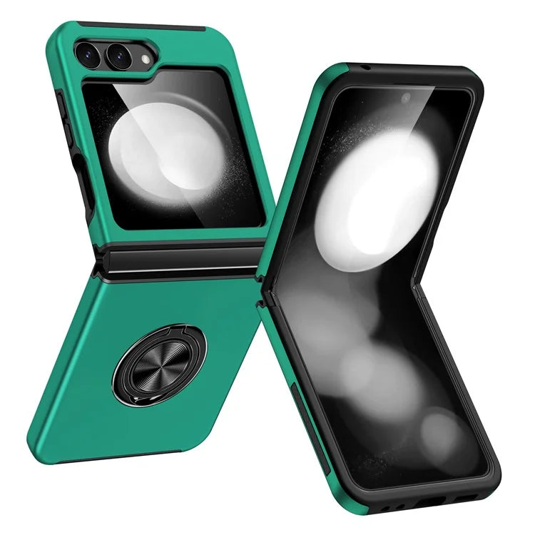 For Samsung Galaxy Z Flip5 5G Case PC+TPU Phone Cover with Ring Kickstandish Green
