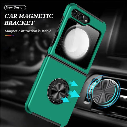 For Samsung Galaxy Z Flip5 5G Case PC+TPU Phone Cover with Ring Kickstandish Green