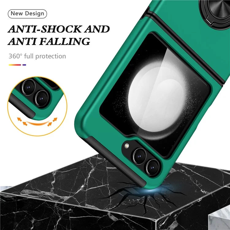 For Samsung Galaxy Z Flip5 5G Case PC+TPU Phone Cover with Ring Kickstandish Green