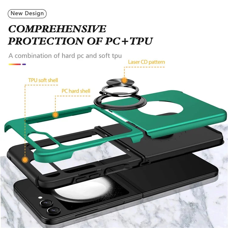 For Samsung Galaxy Z Flip5 5G Case PC+TPU Phone Cover with Ring Kickstandish Green
