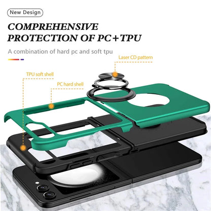 For Samsung Galaxy Z Flip5 5G Case PC+TPU Phone Cover with Ring Kickstandish Green