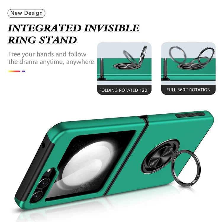 For Samsung Galaxy Z Flip5 5G Case PC+TPU Phone Cover with Ring Kickstandish Green