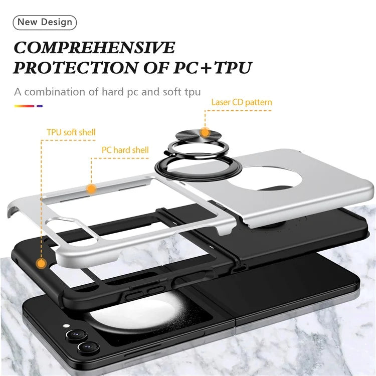 For Samsung Galaxy Z Flip5 5G Case PC+TPU Phone Cover with Ring Kickstand