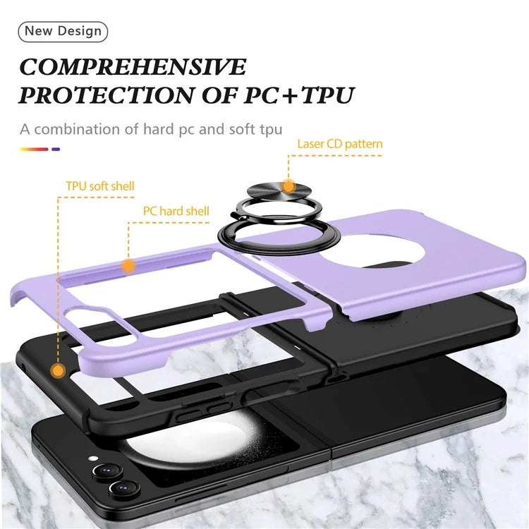 For Samsung Galaxy Z Flip5 5G Case PC+TPU Phone Cover with Ring Kickstand