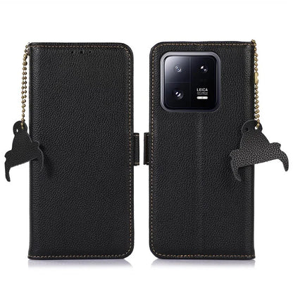 For Xiaomi 14 Case RFID Blocking Wallet Genuine Cow Leather Cover