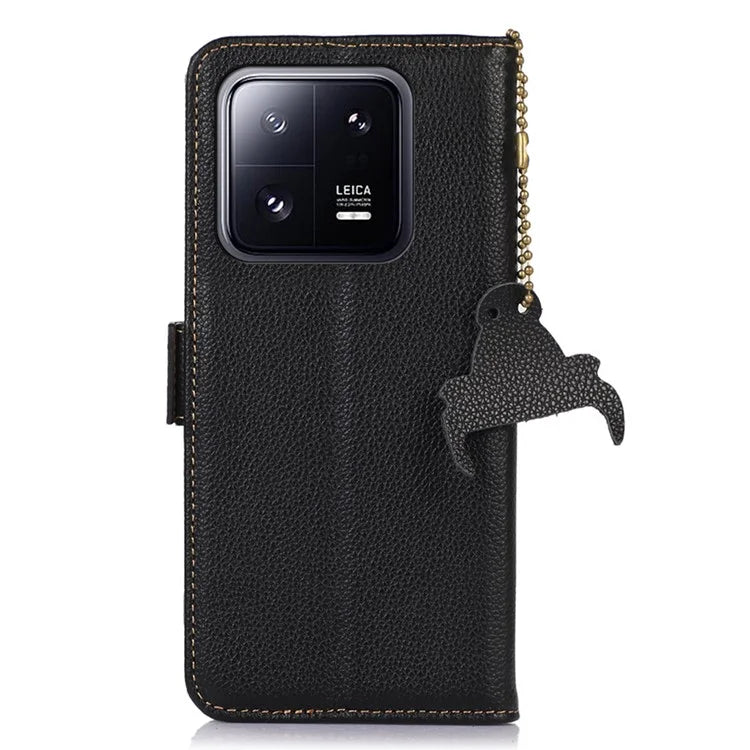 For Xiaomi 14 Case RFID Blocking Wallet Genuine Cow Leather Cover