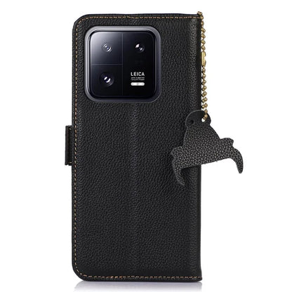 For Xiaomi 14 Case RFID Blocking Wallet Genuine Cow Leather Cover