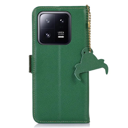 For Xiaomi 14 Case RFID Blocking Wallet Genuine Cow Leather Cover