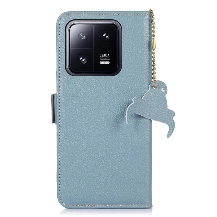 For Xiaomi 14 Case RFID Blocking Wallet Genuine Cow Leather Cover