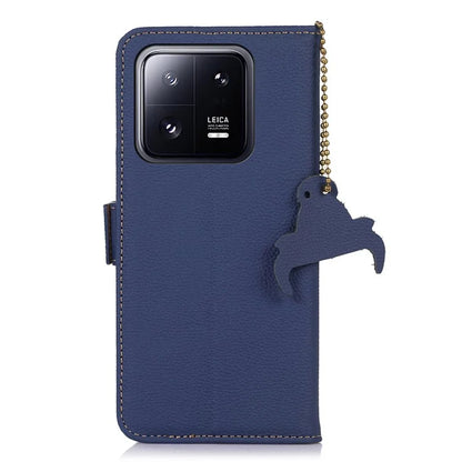 For Xiaomi 14 Case RFID Blocking Wallet Genuine Cow Leather Cover