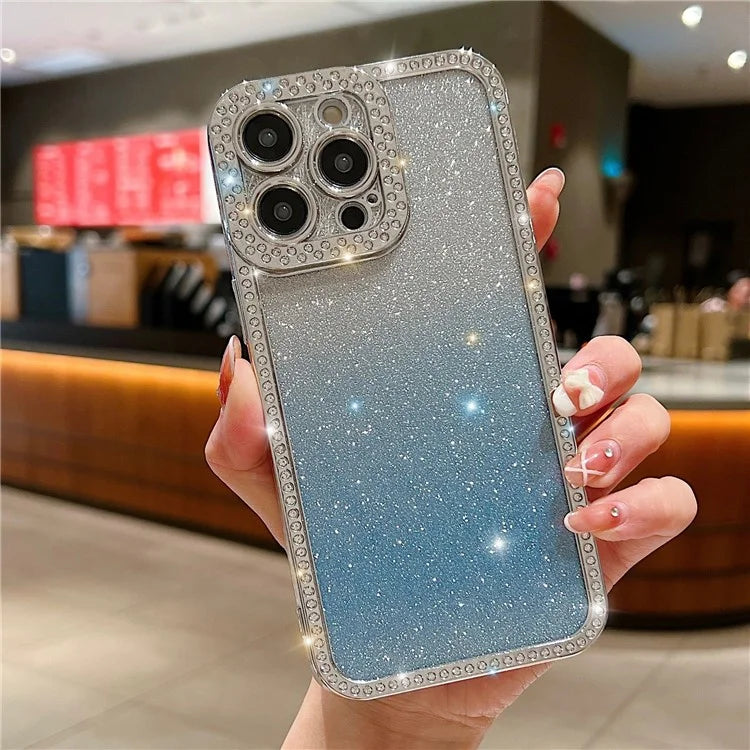 For iPhone 15 Pro Glitter Phone Case Rhinestone Decor Electroplating Protective Cover