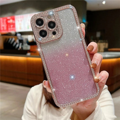 For iPhone 15 Pro Glitter Phone Case Rhinestone Decor Electroplating Protective Cover