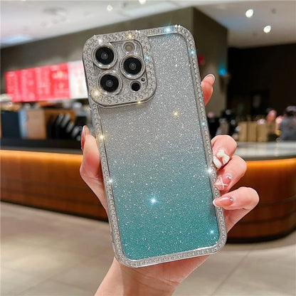 For iPhone 15 Pro Glitter Phone Case Rhinestone Decor Electroplating Protective Cover